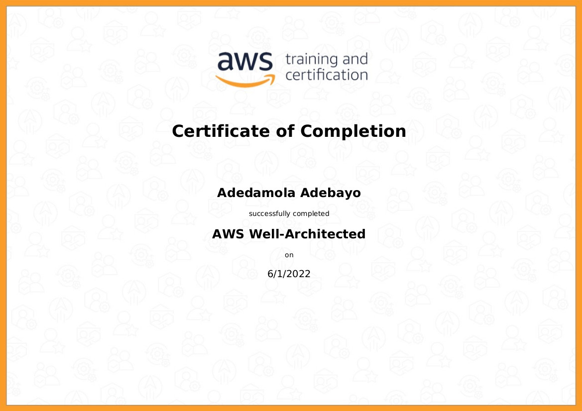 An AWS Well-Architected Framework Training Certificate